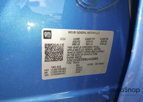 2025 Chevrolet Silverado Lt из США, поврежденный, VIN 1GC10ZED9SU402969